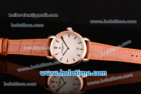 Vacheron Constantin Malte Miyota Quartz Rose Gold Case with Brown Leather Bracelet White Dial and Stick Markers - Click Image to Close